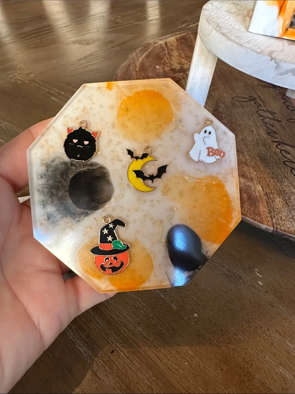 🎃Marbled 🎃Resin Coaster Set in Orange, Black & White